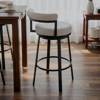 Sunvega Swivel Bar or Counter Stool with White Faux Leather in Cloud Finish
