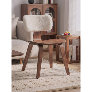 Sunvega Walnut Finish Side Chair with Sleek Minimalist Design and Curved Wooden Legs
