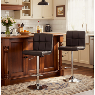 Sunvega Adjustable Hydraulic Bar Stool with 360 Degree Swivel and Footrest in Brown