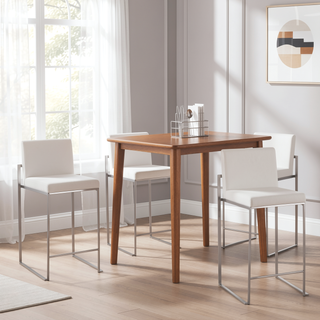 Sunvega Fuji High Back Counter Stool Set of 3 in White Velvet and Stainless Steel