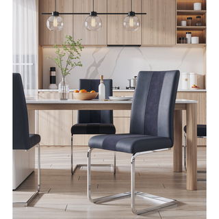 Sunvega Black Fabric Dining Chairs with Padded Seating and C-Style Metal Legs