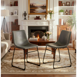 Sunvega Hand Crafted Vintage PU Leather Dining Chairs with Iron Frame, Set of 2