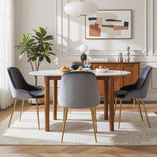 Sunvega Marcel Contemporary Dining Chair with Blue Velvet Upholstery and Gold Frame