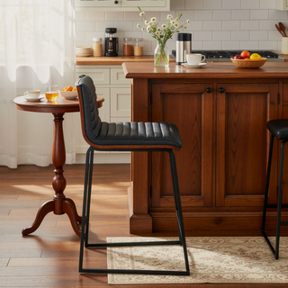 Sunvega Mason Mara Fixed-Height Counter Stool with Upholstered Seat and Walnut Wood Back