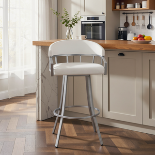 Sunvega 30 Inch Swivel Bar Stool with Faux Leather Upholstery and Metal Footrest