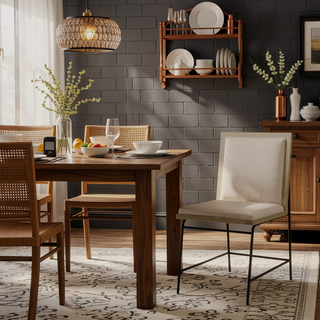 Sunvega Contemporary Oak Beige Upholstered Dining Side Chairs with Metal Legs