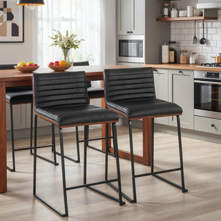 Sunvega Mason Mara Fixed-Height Counter Stool with Upholstered Seat and Walnut Wood Back