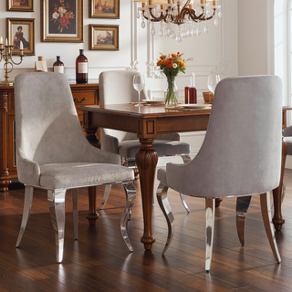 Sunvega Grey and Chrome Upholstered Slipper Dining Chairs with Velvet and Demi Arm Design
