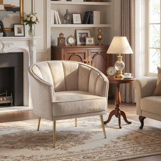 Sunvega Gold Metal Legs Champagne Velvet Upholstered Tania Accent Chair with Tufting