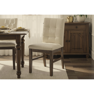 Sunvega Cream Fabric Upholstered Dining Chairs with Grey Solid Wood Frame Set of 2