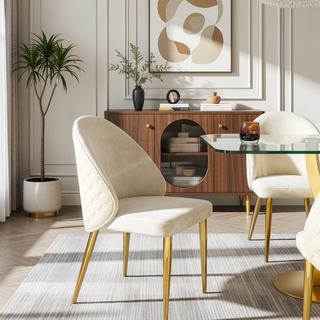 Sunvega Modern Dining Chairs with Stainless Steel Legs and Velvet PU Leather Upholstery, Set of 2