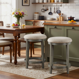 Sunvega Light Gray Finish Industrial Wood Frame Counter Height Stools Set of 2