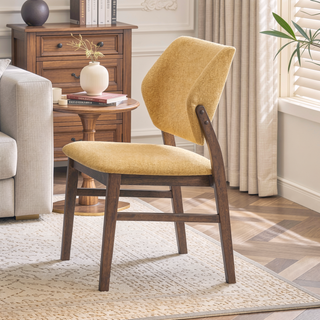 Sunvega Farmhouse Style Yellow Fabric and Walnut Finish Dining Side Chairs Set of 2