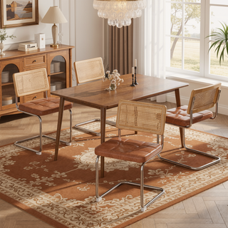 Sunvega Modern Dining Chairs Set of 2 with Rattan Back and Faux Leather Seat