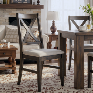 Sunvega Gray Finish Wooden X-Back Dining Chairs with Padded Seat Cushion