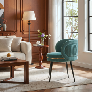 Sunvega Modern Velvet Upholstered Dining Chair with Gold Ring Seat for Dining Room