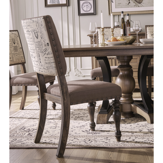 Sunvega Birmingham Script Printed Driftwood Finish Dining Chair with Nail Head Trim