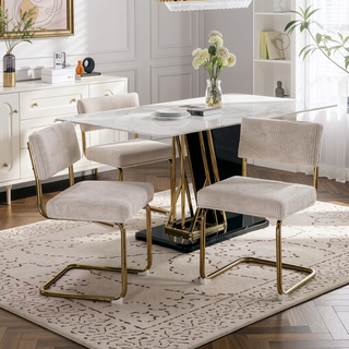 Sunvega Modern Dining Chairs with Corduroy Fabric and Gold Metal Base