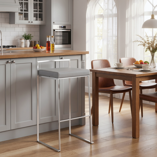 Sunvega Contemporary Stackable Barstool Set of 3 with Grey Faux Leather Cushion
