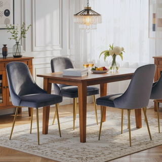 Sunvega Marcel Contemporary Dining Chair with Blue Velvet Upholstery and Gold Frame