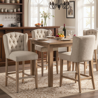 Sunvega Set of 2 Counter Height Bar Stools with Cushioned Seat and Wood Legs