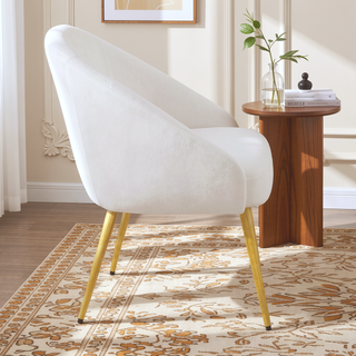 Sunvega Stylish Gold Metal and White Velvet Upholstered Chair with Padded Seat