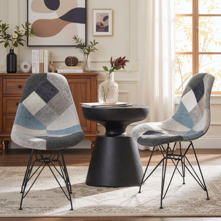 Sunvega Bohemian Style Patchwork Accent Chair with Geometric Pattern and Chromed Legs
