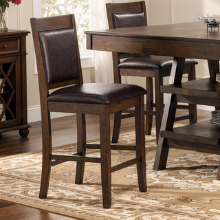 Sunvega Walnut Upholstered Counter Chair with Faux Leather and Tapered Legs