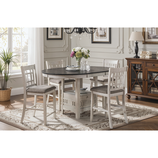 Sunvega Antique White and Rosy Brown Finish Counter Height Dining Table with Extension Leaf