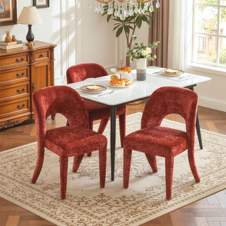Sunvega Grey Chenille Dining Chairs with Hollowed-Out Backrest Set of 2