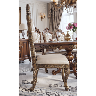 Sunvega Ivory and Gold Sculpture Floral Upholstery Side Chairs with Tufted Back