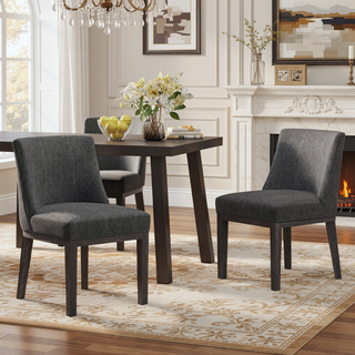 Sunvega Two Piece Solid Wood Dining Chair Set with Textured Fabric Seating