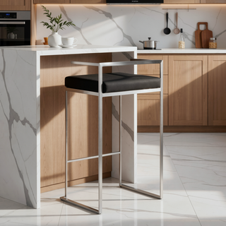 Sunvega Contemporary Stackable Counter Stool with Black Velvet Cushion and Stainless Steel Frame