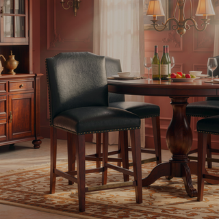 Sunvega Blaire Brown Faux Leather Counter Stool with Nail Heads and Scalloped Back