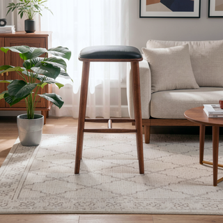 Sunvega Mid-Century Modern PU Leather Bar Stool with Solid Wood Structure