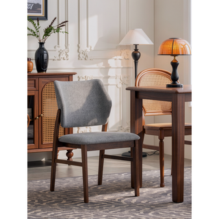 Sunvega Yellow Fabric and Walnut Finish Wooden Side Chair with Padded Seat