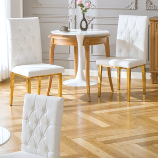 Sunvega White PU Dining Chairs with Grid Quilting and Gold Metal Legs 4-Piece Set