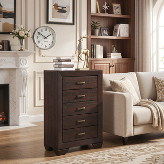 Sunvega Dark Cocoa 5-Drawer Chest with Sleek Tapered Legs for Modern Style