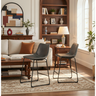 Sunvega Antique Brown PU Leather Counter Height Stools with Iron Frame, Set of 2