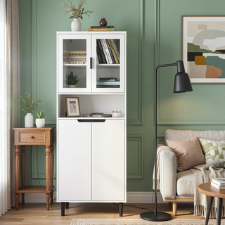 Sunvega Tall Storage Bookcase with 4 Adjustable Shelves and Tempered Glass Doors