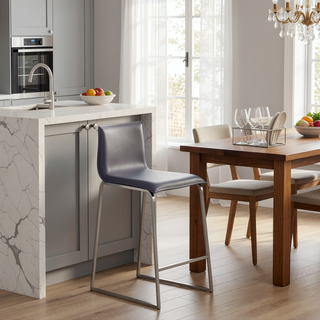 Sunvega Contemporary Counter Stool with Grey Faux Leather and Brushed Stainless Steel