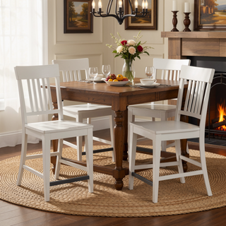 Sunvega Farmhouse Style Weathered White Slat Back Counter Stools Set of 2
