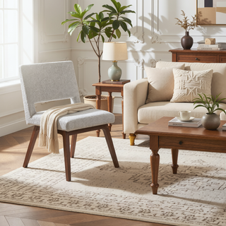 Sunvega Rubber Solid Pecan Wood Finish Dining Side Chair with 4.75" Thick Cushion