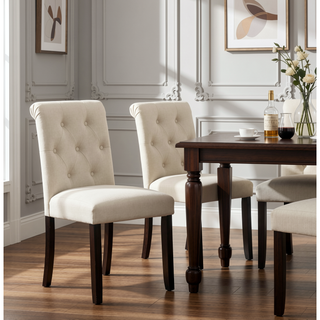 Sunvega Upholstered Tufted Barstools with Solid Wood Legs, Set of 2