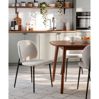Sunvega White Boucle & Black Finish Side Chair with Padded Seat & Back Cushion