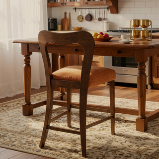 Sunvega Natural Rubberwood Counter Stool Set with Chunky Modern Design and Ergonomic Backrest