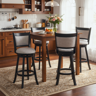 Sunvega Contemporary Black Frame Fabric Upholstery Swivel Pub Stools with Footrest