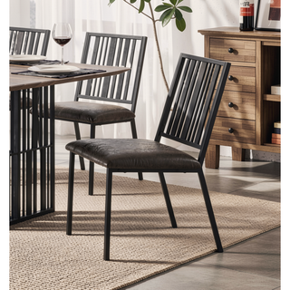 Sunvega Set of 2 Black Synthetic Leather Upholstered Metal Frame Side Chairs