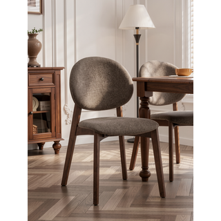 Sunvega Light Brown Linen Upholstered Side Chair with Walnut Finish for Dining Room