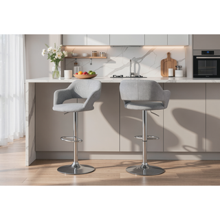 Sunvega Adjustable Swivel Bar Stool with Chrome Metal Base and Grey Fabric